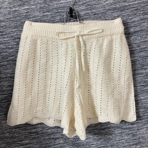 Runway Scout Women’s Cream Knit Shorts Gartered Waistband with drawstring